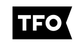 A rectangular, golden-yellow logo with a black banner in the center. The black banner has the letters "TFO" in bold, golden-yellow font. The right side of the black banner ends in a triangular point, resembling a flag.